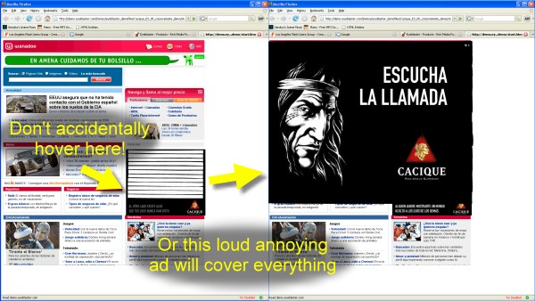 Flash ad that takes over the whole page if you accidentally hover over it