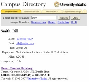 University of Idaho web directory