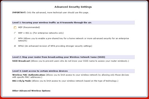 Under Wireless Settings, you'll can find this Advanced Settings screen