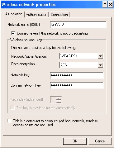 Adding a wireless connection manually in XP