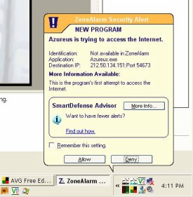 A sample firewall security warning
